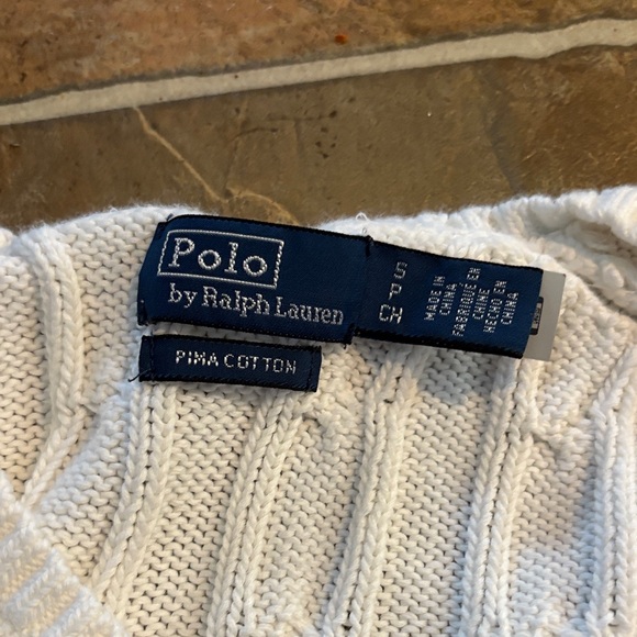 Polo Ralph Lauren White V-Neck Cable Knit Sweater - Picture 3 of 3